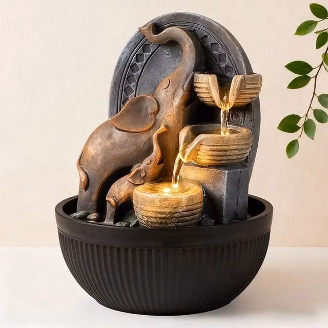 EONLION Indoor LED Elephant Water Feature Fountain in Black, Height: 100 cm