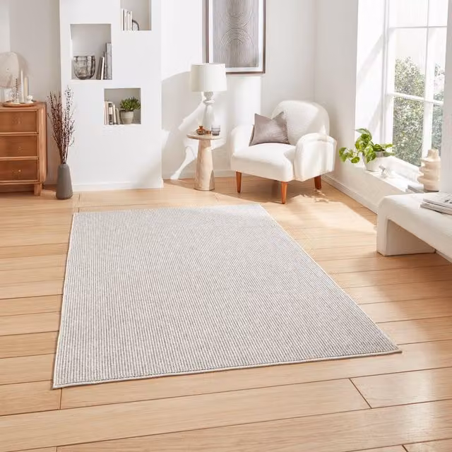 Terrys Boucle E6404 Multi Textured Pile Rectangular Rug in White and Grey