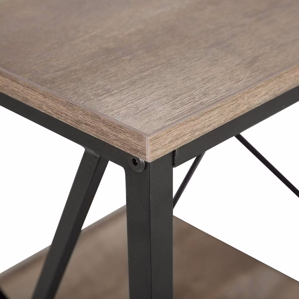Wyld and Coco Home Industrial Side Table with Brown MDF Laminate Top and Black Metal Frame, W/D/H: 56 x 56 x 56 cm – 5