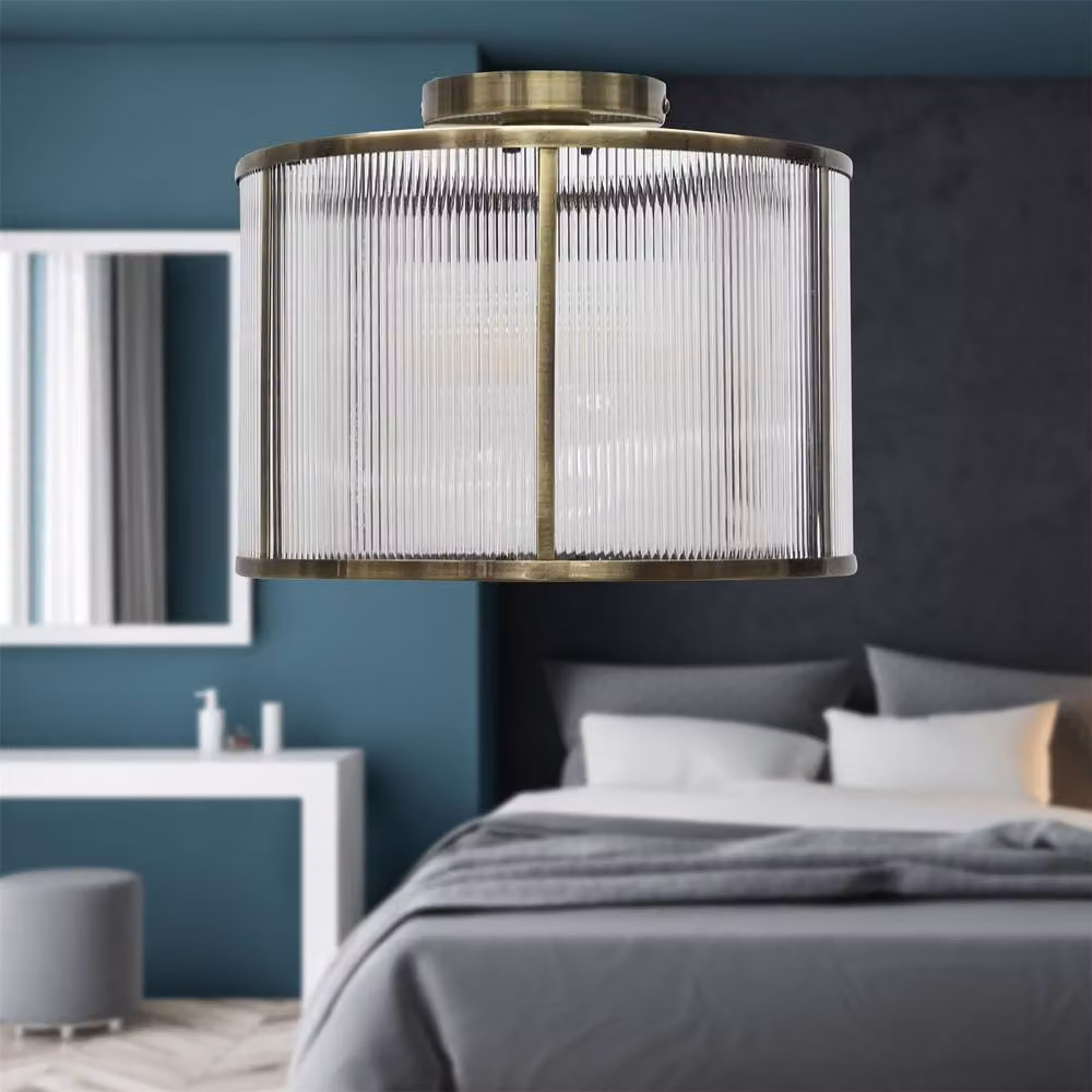 First Choice Lighting Bromley Set of 2 Antique Brass Ceiling Lights with Ribbed Glass Diffuser in Bronze – 4