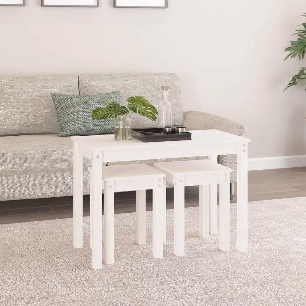 Berkfield Home Nesting Tables, Set of 3, White Solid Pine Wood – 2