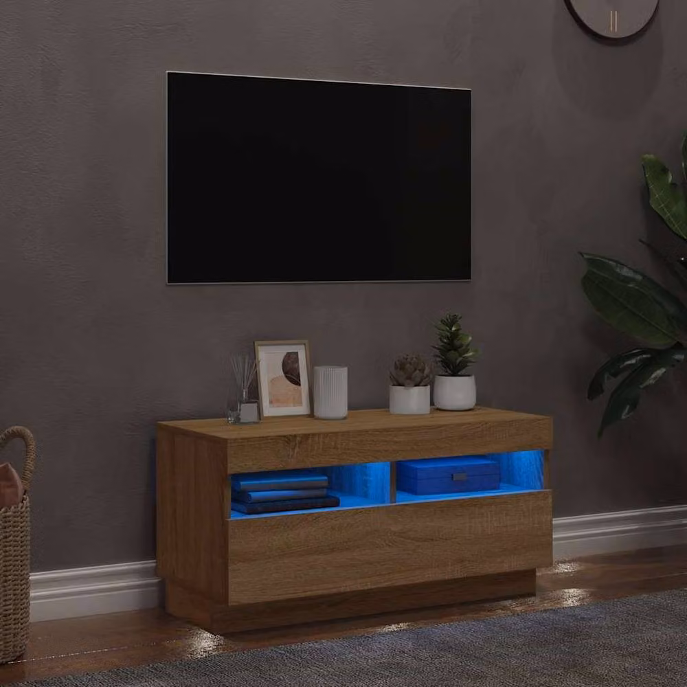Berkfield Home Modern TV Cabinet with LED Lights in Sonoma Oak and Light Brown, W/D/H: 80 x 35 x 40 cm – 2