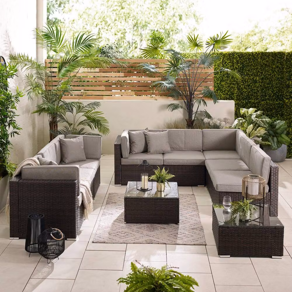 FurnitureboxUK Orlando 8 Seat Modular Outdoor Garden Rattan Sofa Set in Brown – 2