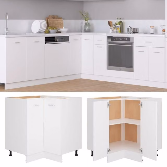 Berkfield Home Modern White Matt Kitchen Corner Bottom Cabinet with Hinged Doors and Internal Shelves, W/D/H: 75.5 x 75.5 x 80.5 cm