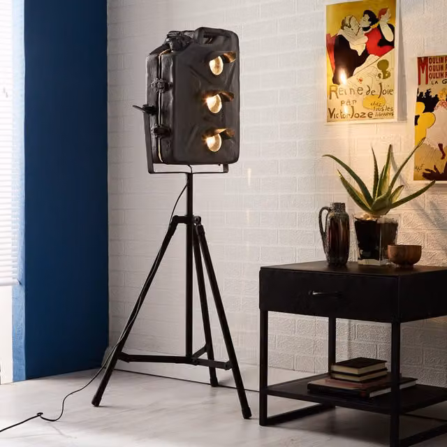 Indian Hub Iron Jerry Can Industrial Floor Lamp in Black