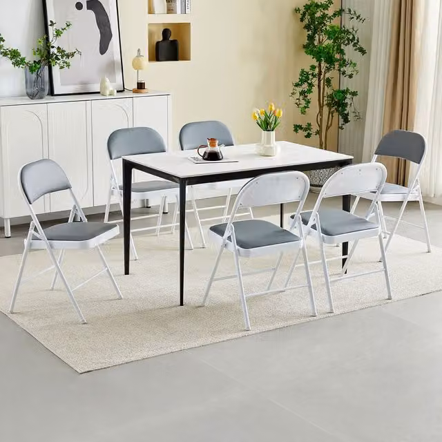 MCC Direct Set of 6 Grey Folding Dining Chairs with Metal Frame and Padded Fabric Seats