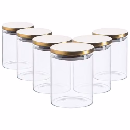 Argon Tableware Scandi Airtight Glass Storage Jars with Gold Metal Lids, 750ml, 6 Pack