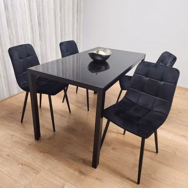 Kosy Koala Black Kitchen Dining Table and 4 Black Tufted Velvet Chairs Set, W/D/H: 120 x 70 x 75 cm – 1