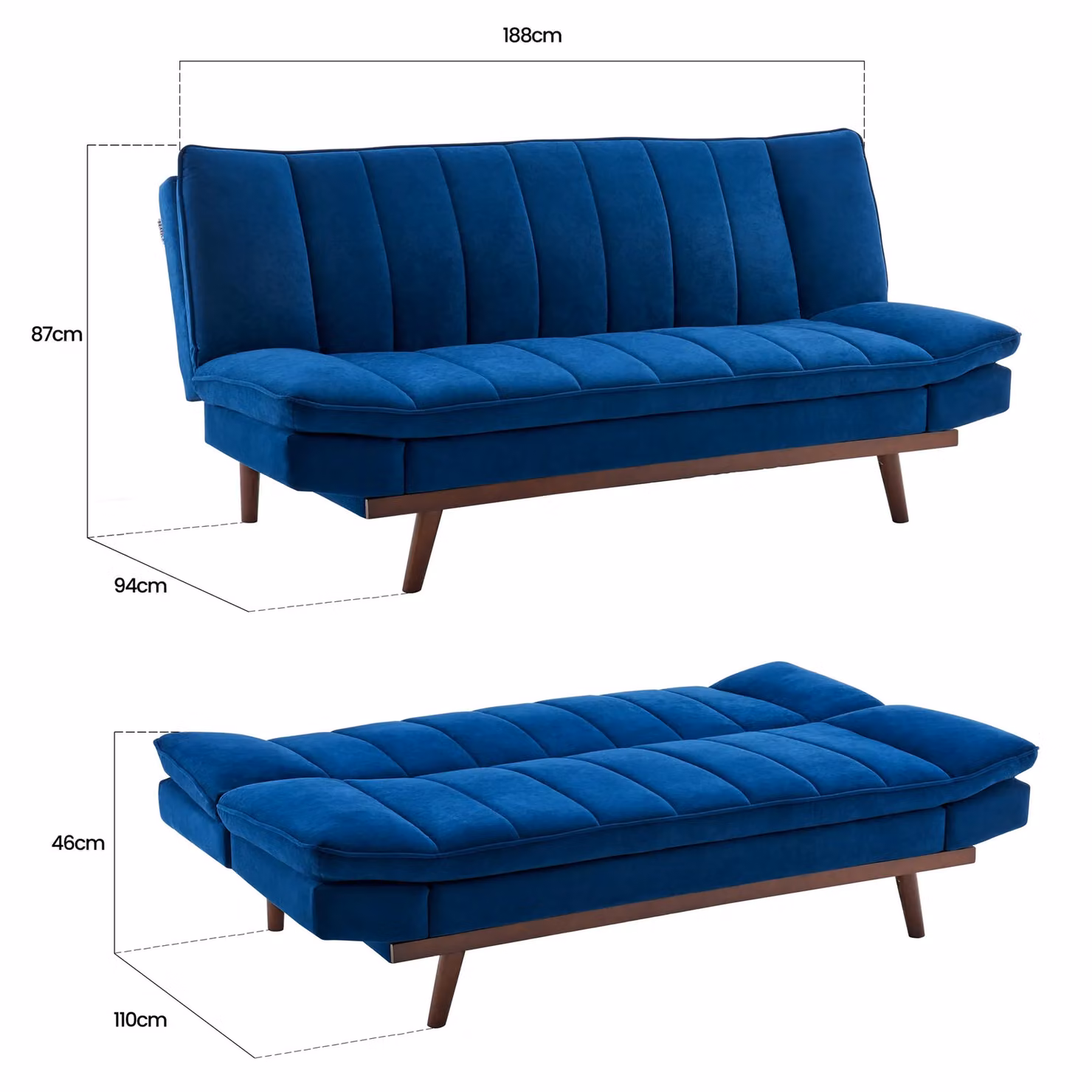 Bravich LTD Mondaine 3 Seater Click Clack Sofa Bed in Navy Blue Velvet – 3