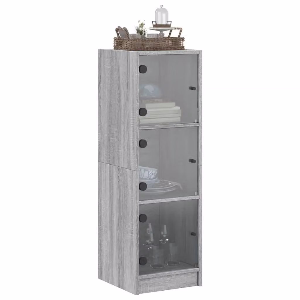 Berkfield Home Highboard with Glass Doors in Grey, W/D/H: 35 x 37 x 109 cm – 2