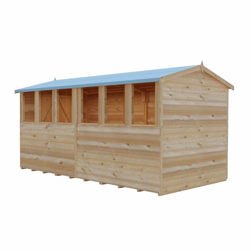 Shires Overlap Double Door Garden Shed in Beige, Dip Treated Wood with Window and Floor, W: 365.8 cm, D: 182.9 cm – 3