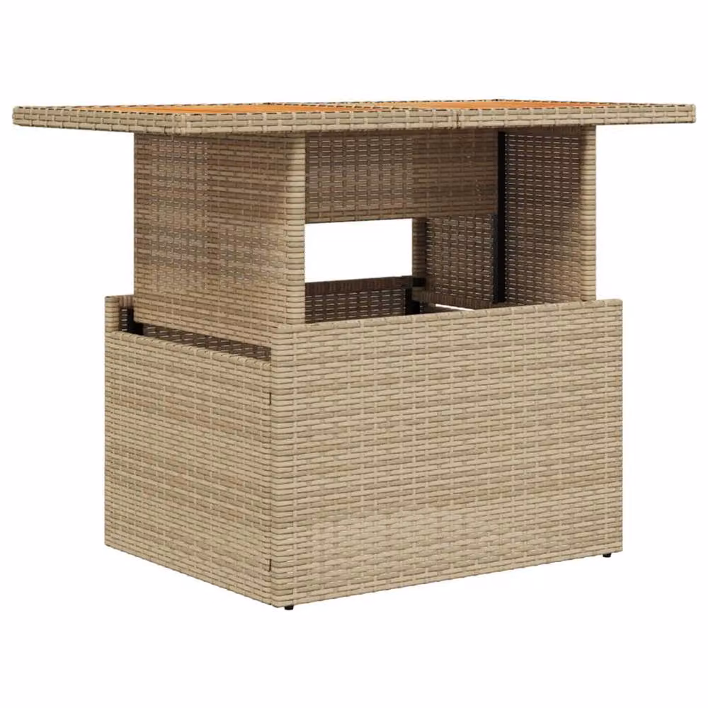 Berkfield Home Beige Poly Rattan and Acacia Wood Garden Table W: 100 cm, D: 55 cm, H: 73 cm – 2