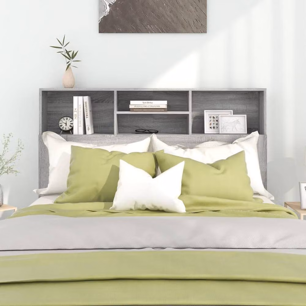 Berkfield Home Grey Sonoma Modern Wall-Mounted Headboard Cabinet with Integrated Shelf, W: 140 cm, D: 19 cm, H: 103.5 cm – 2