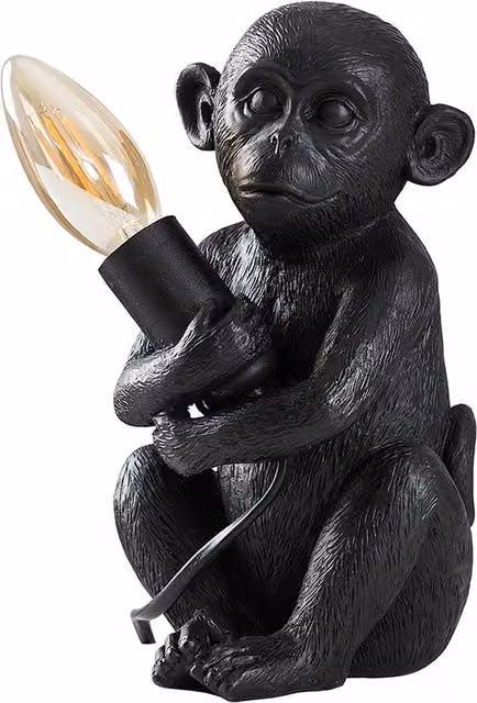 Georgina Monkey Ceramic Table Lamp in Black with Warm White LED
