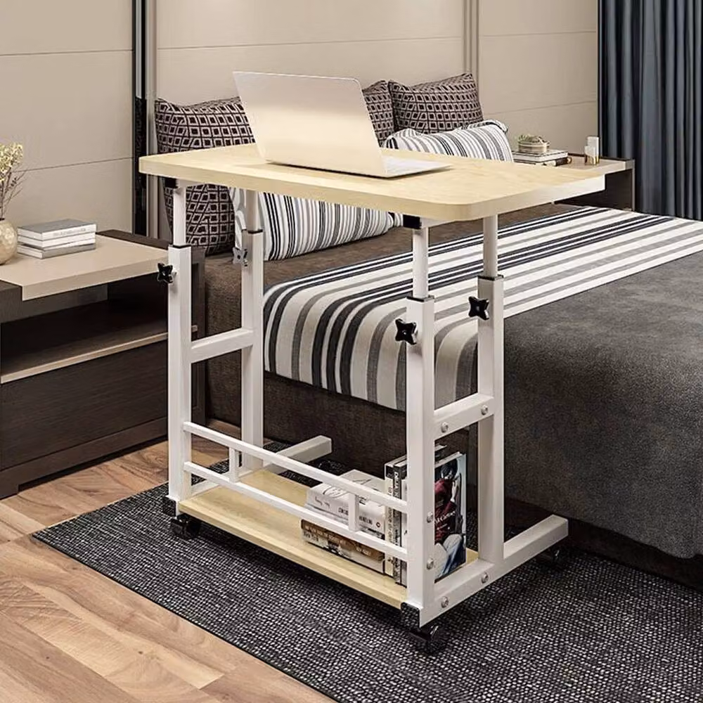 KORVIXA Height Adjustable Bedside Laptop Table with Castors in Beige, W/D: 100 x 100 cm – 3