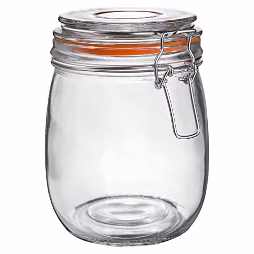 Argon Tableware Set of 6 Transparent Glass Storage Jars with Clip Lids and Heart Labels, 0.75 l – 3