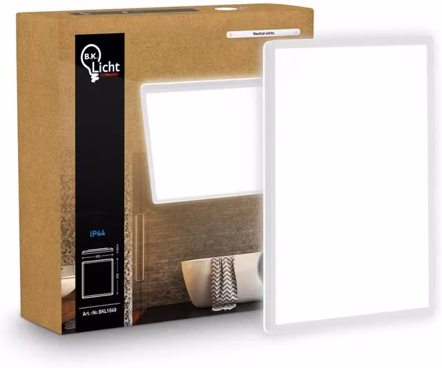 B.K.Licht White Slim LED Ceiling Panel Light, 22W, 3000lm, 4000K Neutral White, IP44 Splash-Proof, W/D/H: 42 x 42 x 3 cm