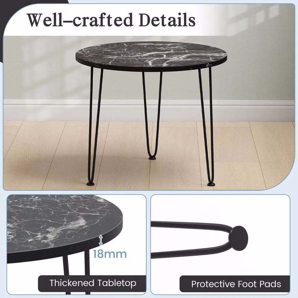KORVIXA Small Round Faux Marble Accent Table in Black, W/D/H: 100 x 100 x 60 cm – 4