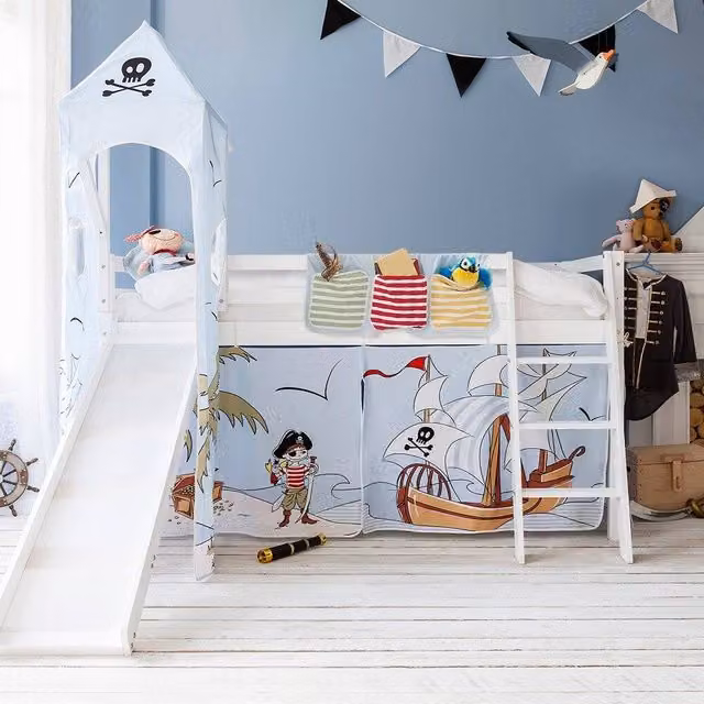 Nöa and Nani Moro Cabin Midsleeper Bed with Slide and Pirate Pete Package, White, Single Size