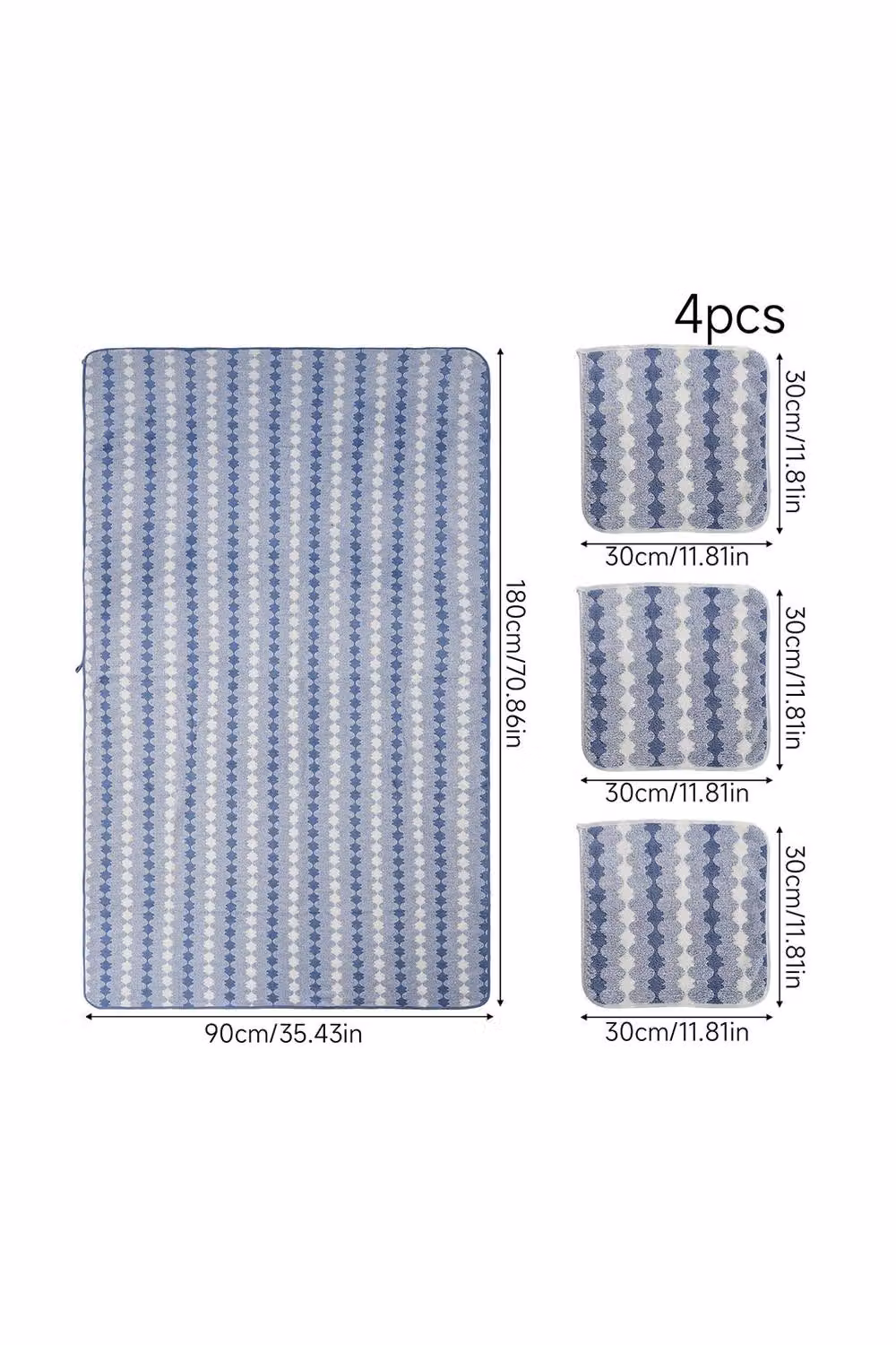 Living and Home Soft 4-Piece Blue Striped Microfibre and Terry Towel Set – 4