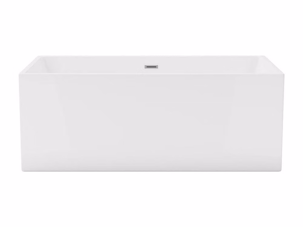 Vente-unique White Rectangular Semi-Freestanding Acrylic Bathtub, W/D/H: 150 x 75 x 58 cm – 2