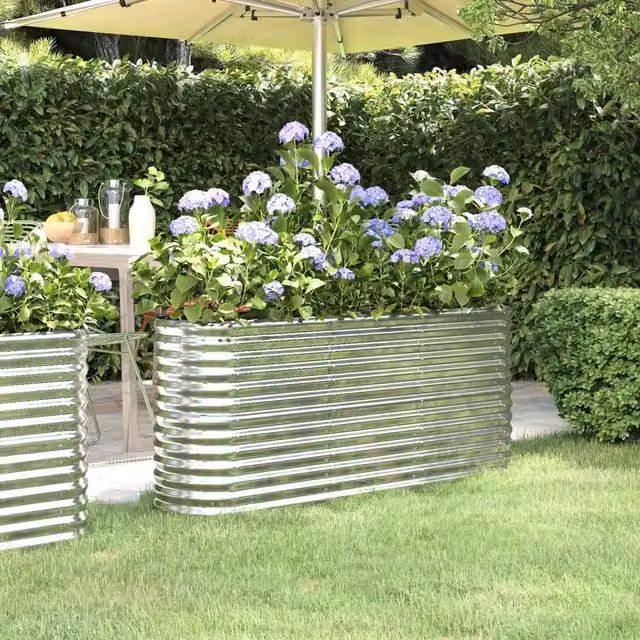Berkfield Home Garden Silver Powder-coated Steel Raised Bed, W/D/H: 152 x 40 x 68 cm