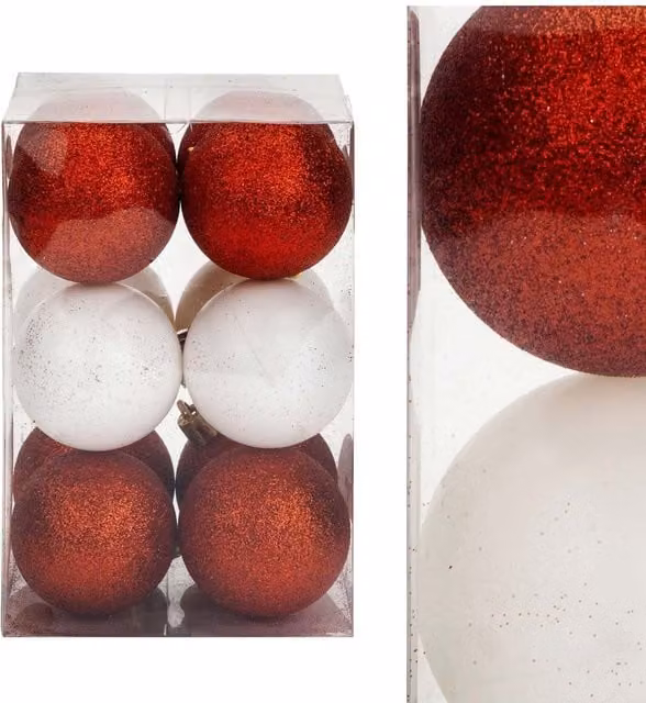 VFM e-Store Red, White and Gold Christmas Tree Baubles, 12 Pack – 1