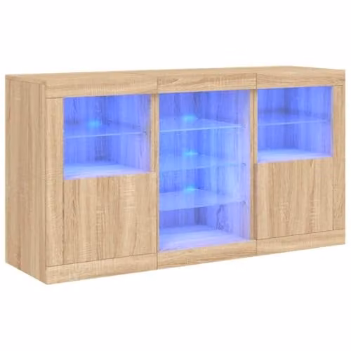 vidaXL Modern Sideboard with Integrated LED Lights in Sonoma Oak Brown, W: 123 cm, D: 37 cm, H: 67 cm