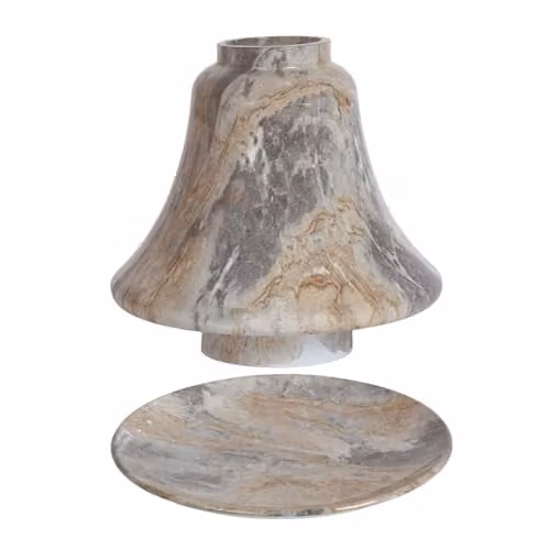 Aromatize Glass Candle Shade and Tray Set with Grigio Marble Effect in Grey, White and Brown
