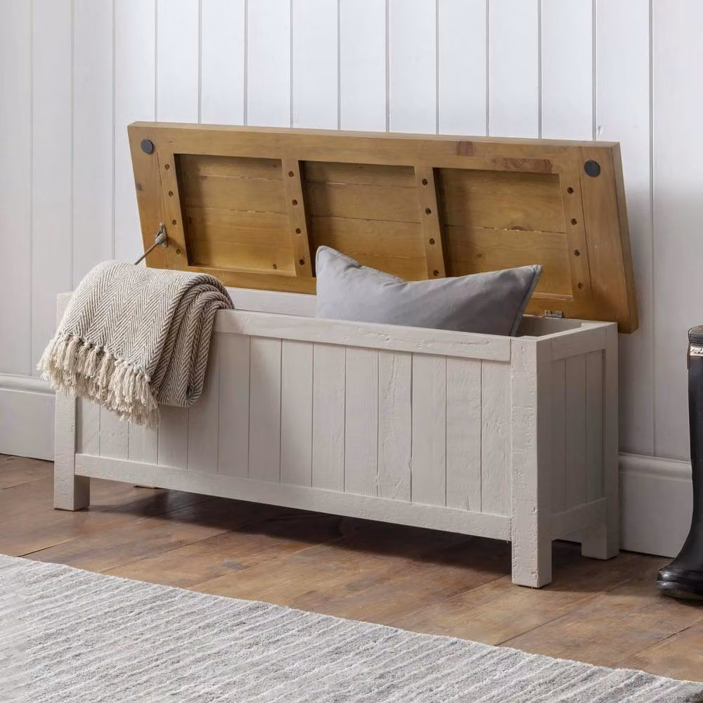 Cheshire Premium Everwood Pine Storage Bench in Grey Wash Finish – 2