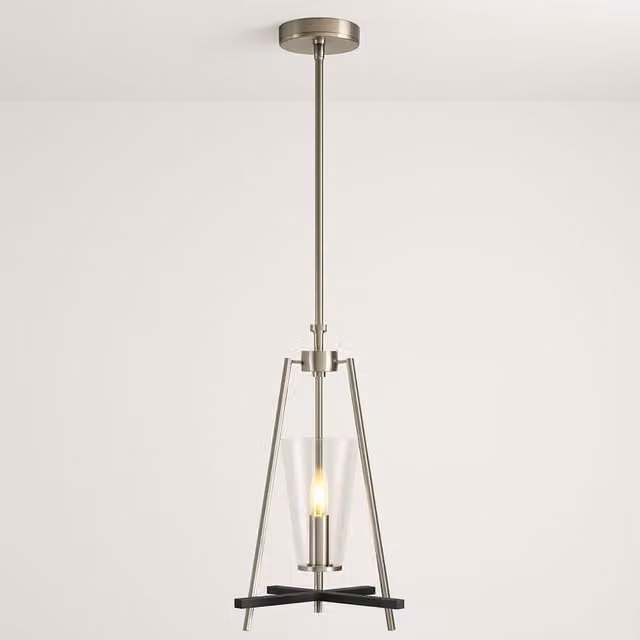 CGC Lighting Danika Minimalist Cone Ceiling Pendant Light in Silver and Black Steel with Transparent Glass