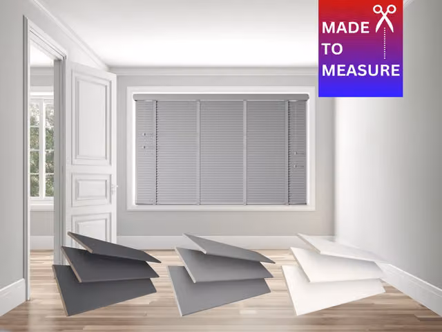 Caecus Made To Measure Faux Wood Tape Venetian Blind in Light Grey, W: 200 cm, H: 180 cm
