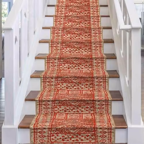 runrug Soft and Durable Stair Runner Carpet in Red and Beige, W: 70 cm, L: 570 cm
