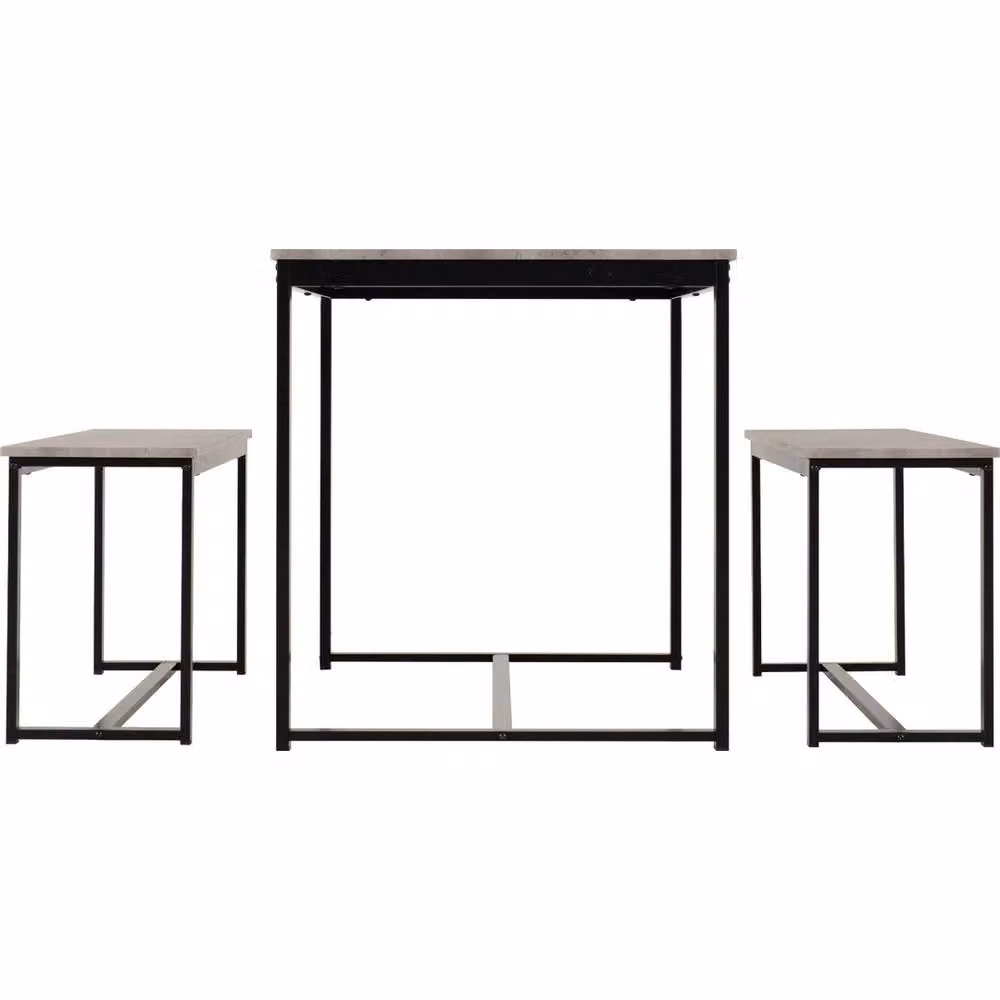 FORGEVIO 3-Piece Compact Dining Set with Stone Effect Rectangular Table and 2 Benches in Grey – 3