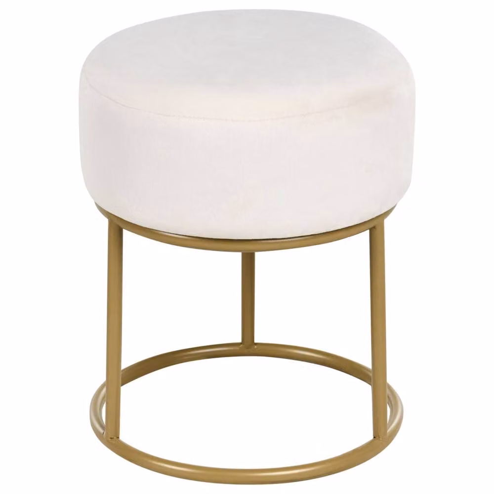 Wyld and Coco Off-White Velvet Cylindrical Footstool with Gold Metal Base – 2