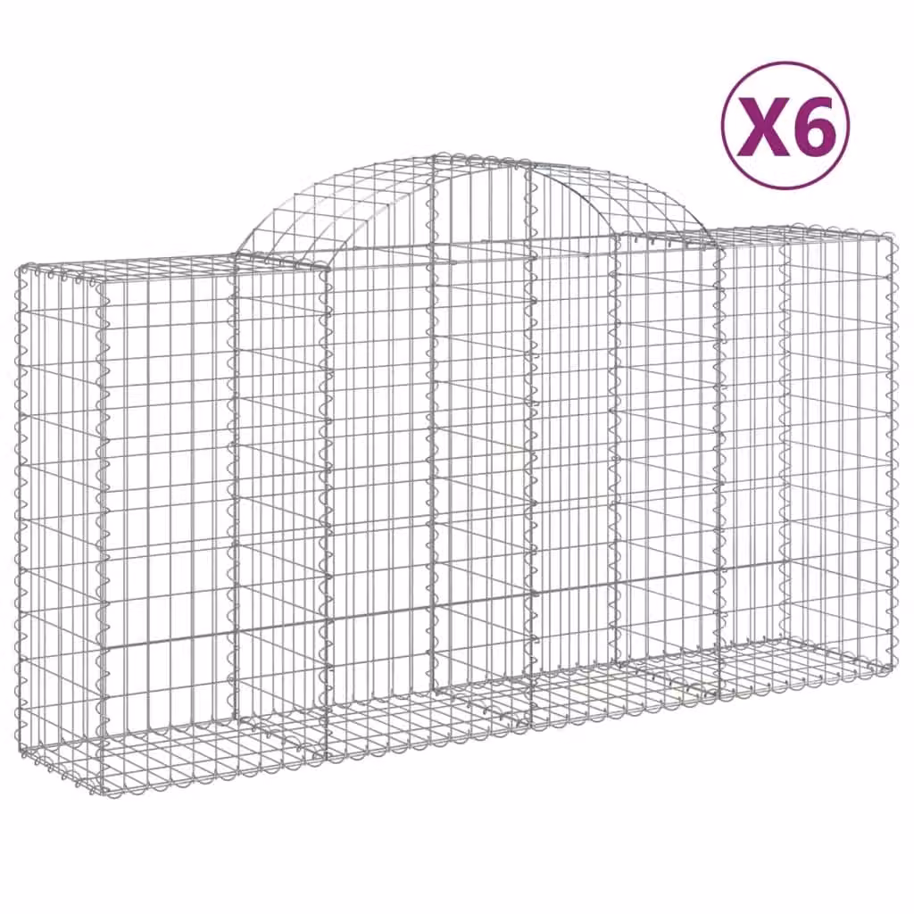 Berkfield Home Arched Gabion Baskets, 6 Piece Set, Silver Galvanised Steel, W/D/H: 200 x 50 x 100/120 cm – 2