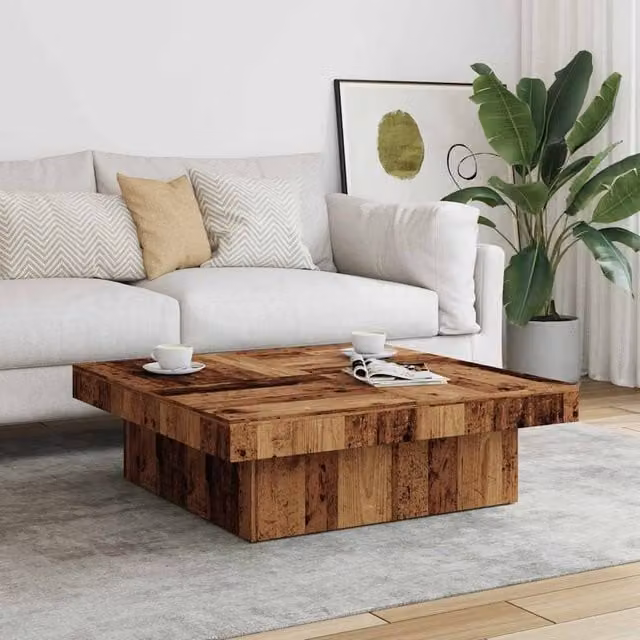 Berkfield Home Durable Square Coffee Table in Brown Old Wood, W/D/H: 90 x 90 x 28 cm