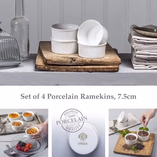 WM Bartleet & Sons Set of 4 Round Porcelain Ramekins with Lids, White, Diameter: 7.5 cm – 2