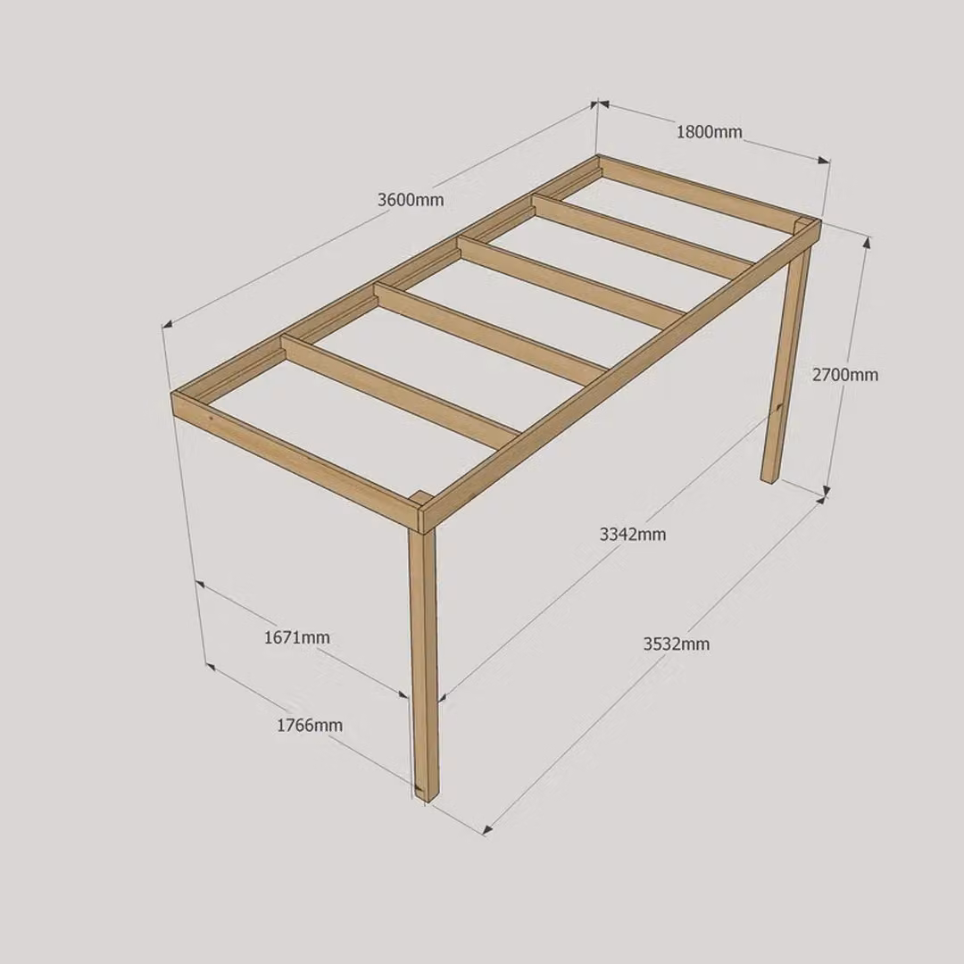 Rutland County Garden Furniture Ltd Wall Mounted Lean-to Box Pergola in Brown Wood, W: 360 cm, D: 180 cm, H: 270 cm – 2