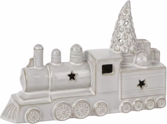 Four Candle Glazed Ceramic Train Christmas Ornament with LED in White – 1