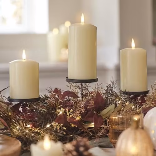 Lights4Fun Autumn Winter Trio Candle Holder with Natural Twig Frame and Metal Spheres, Length: 70 cm – 2