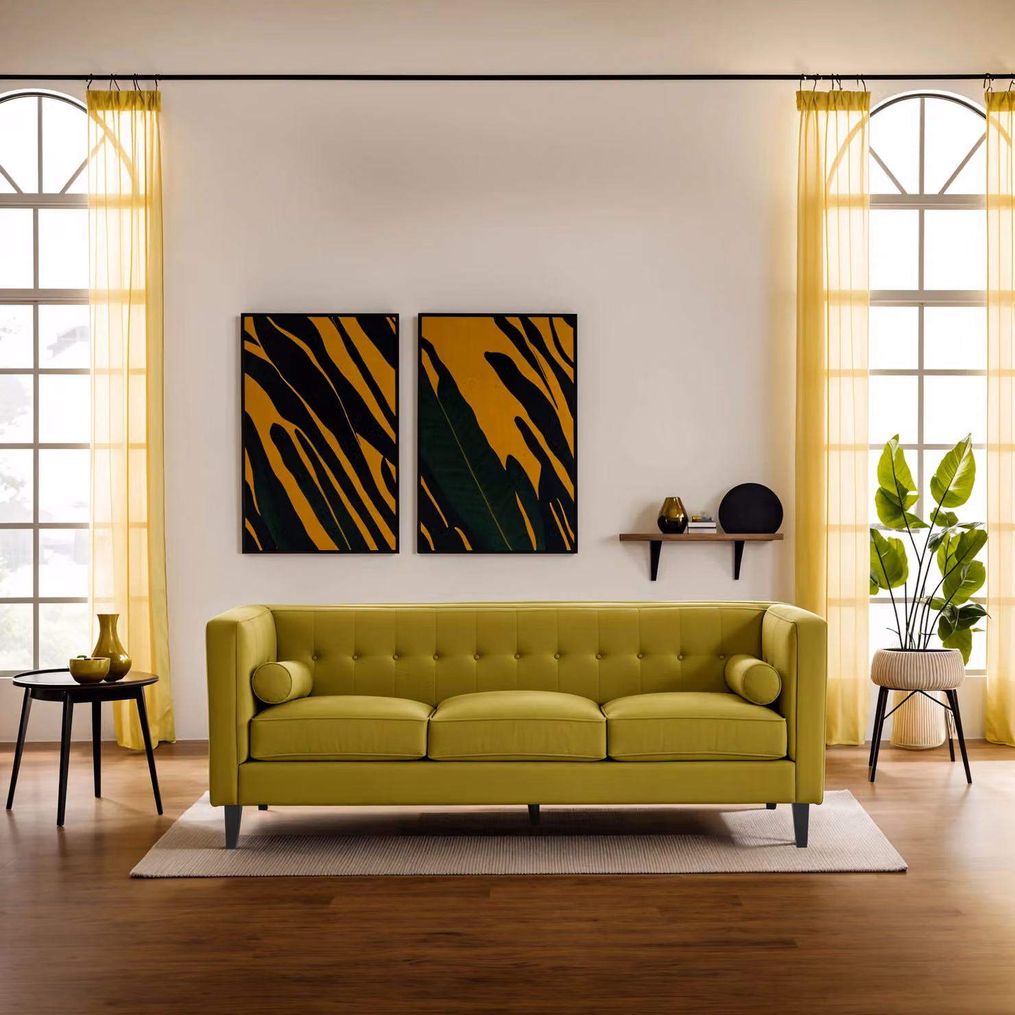 Orsina Mid Century 3 Seat Velvet Upholstered Sofa in Grey and Green, W: 211 cm, H: 84 cm, D: 80 cm – 3