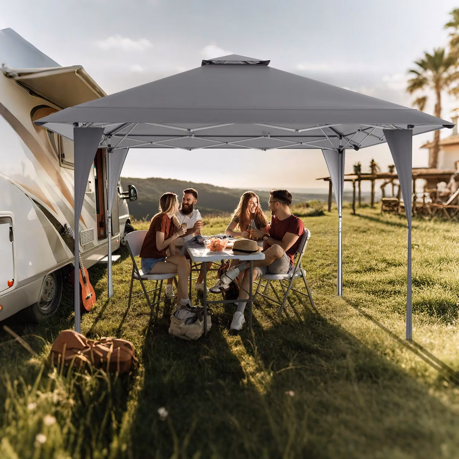Costway Grey Pop Up Canopy Tent Outdoor Easy Setup Gazebo W: 395 cm, D: 395 cm, H: 284 cm – 6