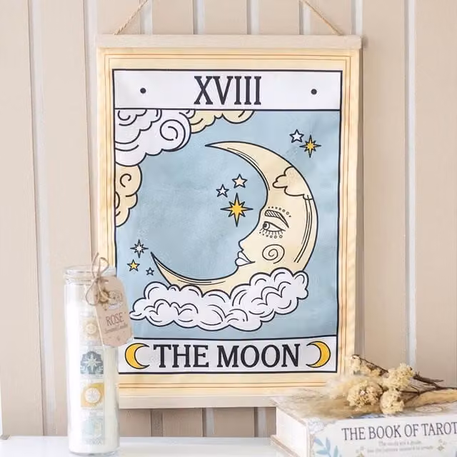 Uniqueful The Moon Vintage Tarot Abstract Graphic Textile Wall Hanging in Multicolour
