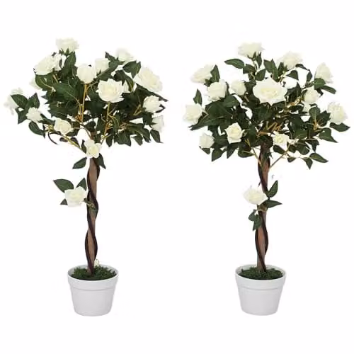 Outsunny Set of 2 White Artificial Rose Trees, 90 cm Height – 1
