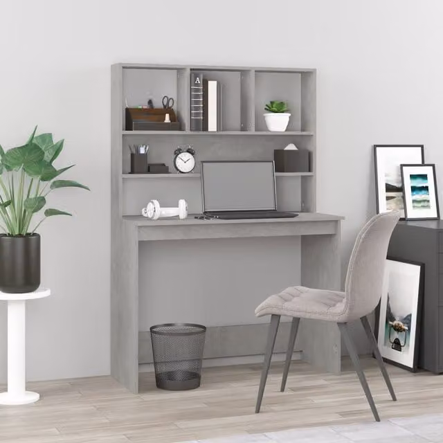 Berkfield Modern Computer Desk with Shelves in Grey, W/D/H: 102 x 45 x 148 cm