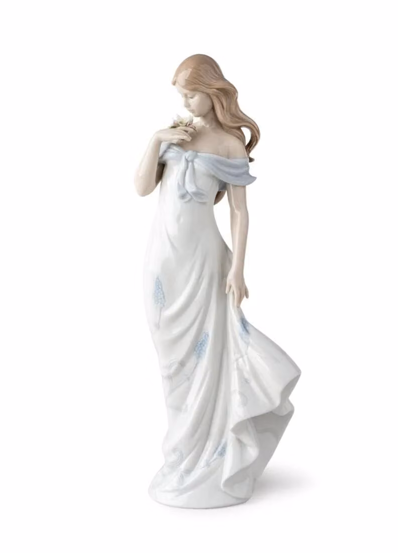 Lladró A Flowers Whisper Woman White Porcelain Figurine