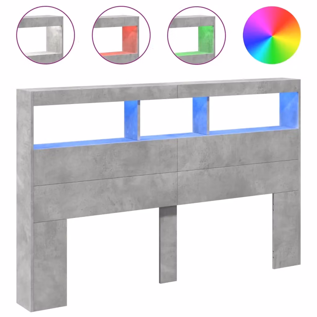 Berkfield Home Modern Headboard Cabinet in Concrete Grey with Integrated LED Lighting and USB Charging Port, W: 160 cm, D: 17 cm, H: 102 cm – 2