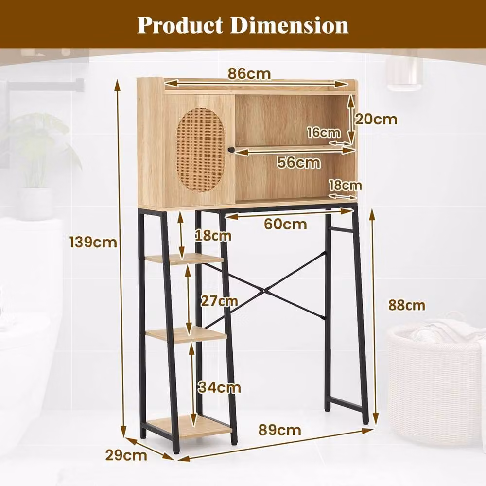 KORVIXA Over The Toilet Storage Cabinet Bathroom Organizer with Hinged Doors and Internal Shelves in Brown and Beige, W: 60 cm, H: 100 cm – 2