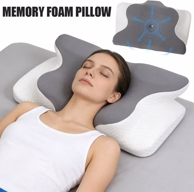 EONLION Grey Memory Foam Wedge Pillow for Cervical Neck Support with Removable Breathable Cover